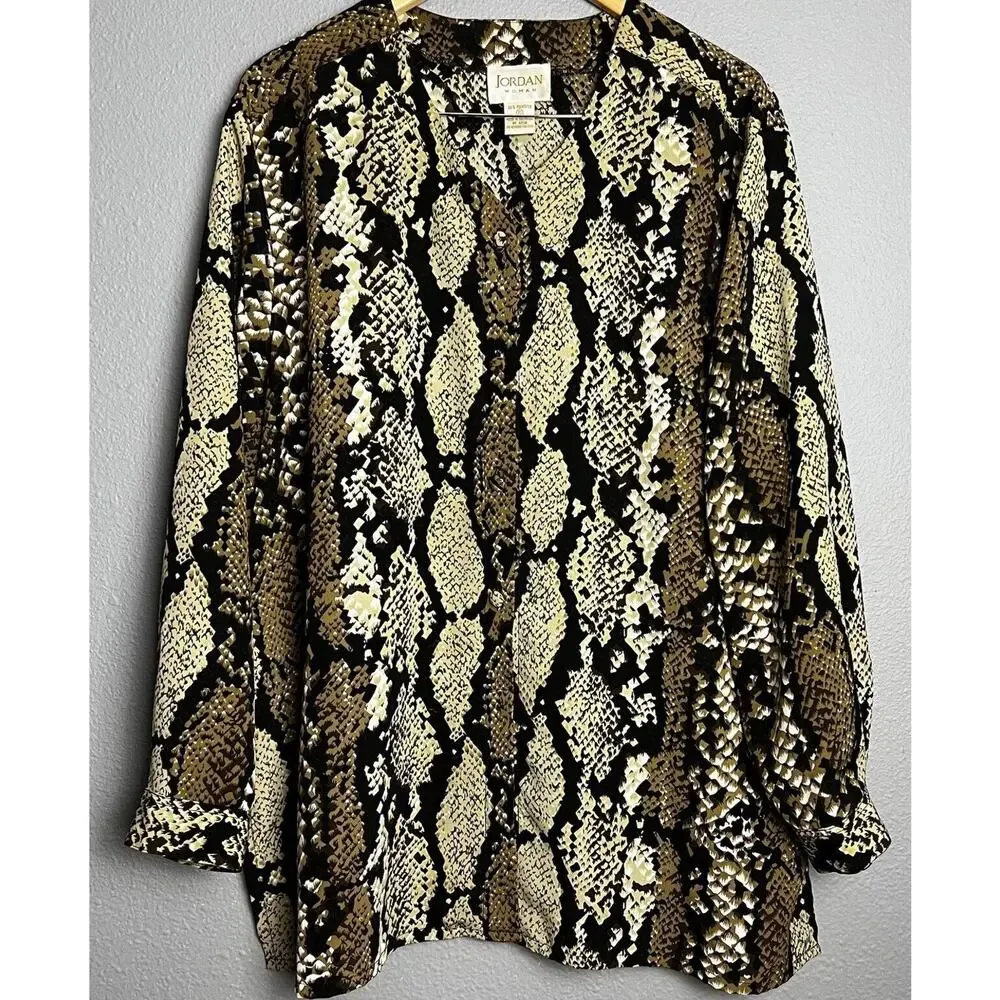 Jordan Woman Top Size 20 Leopard Print Flowy Button Up Blouse Shacket Boho - Picture 1 of 10